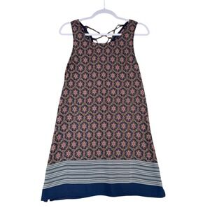 TOBI‎ Geometric Print Sleeveless Dress Lattice Back Navy Pink Orange Size Small